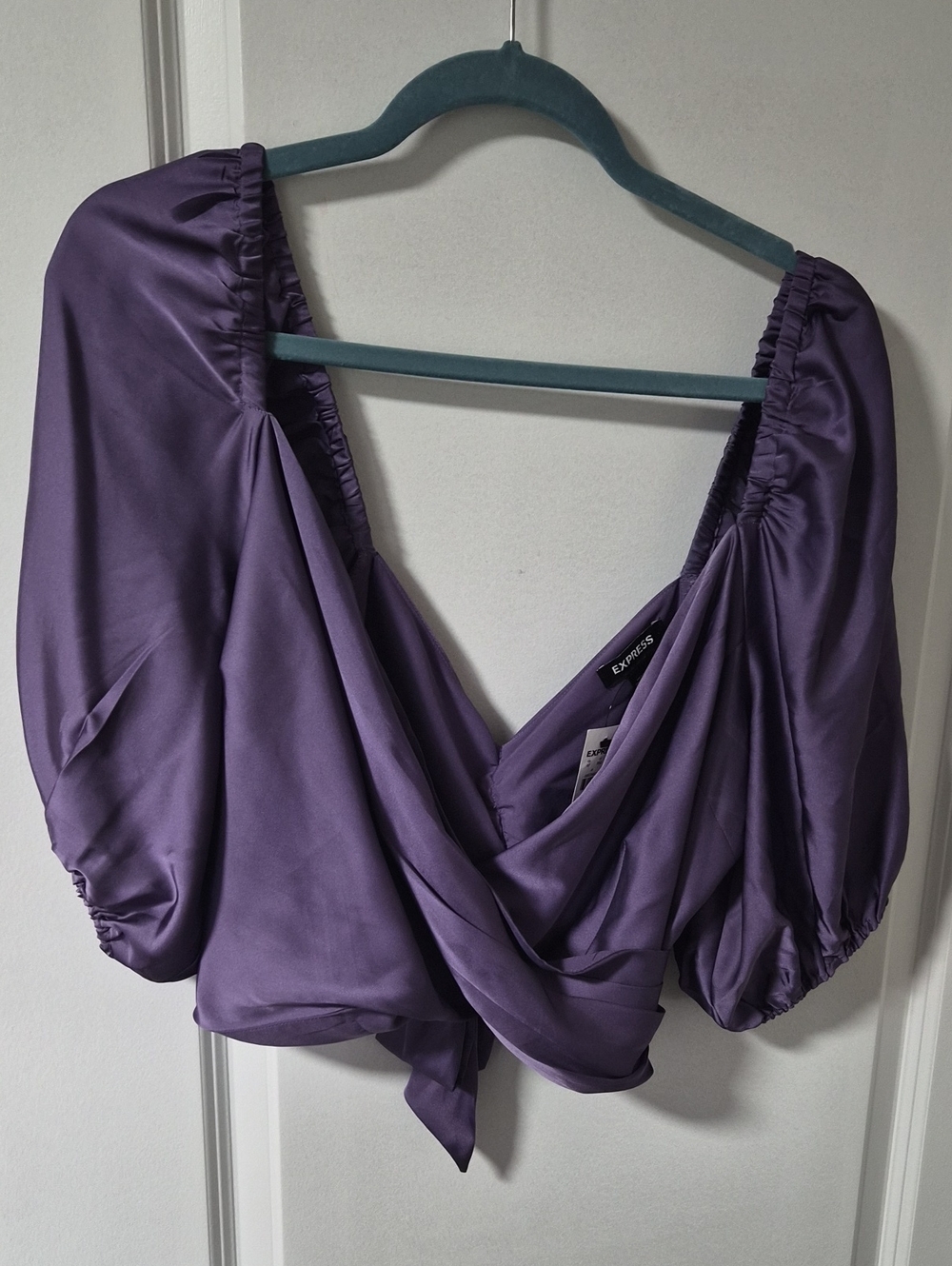 Express Lavender Satin Wrap Crop Top